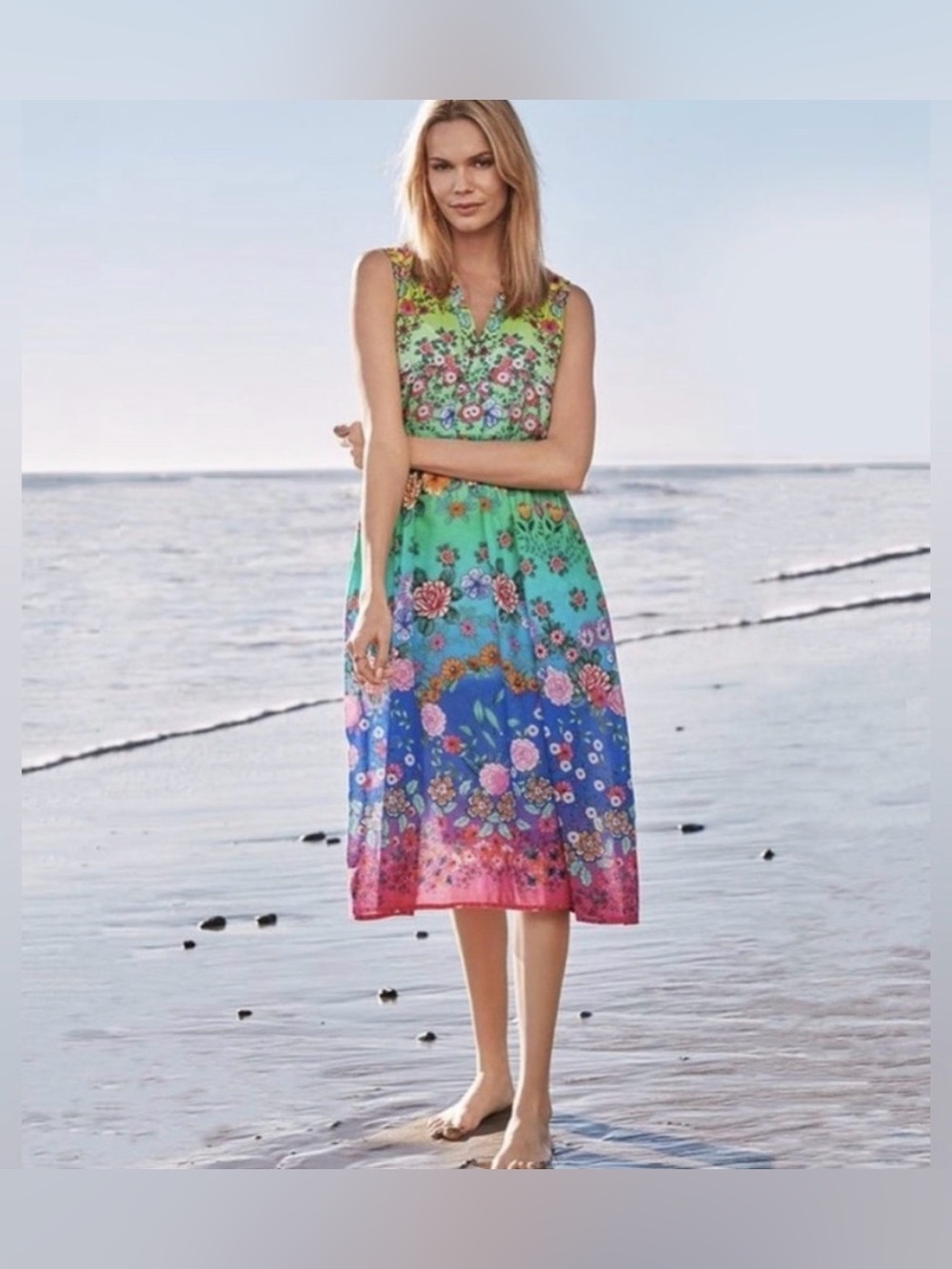 Johnny Was Floral Multicolor Midi Dress